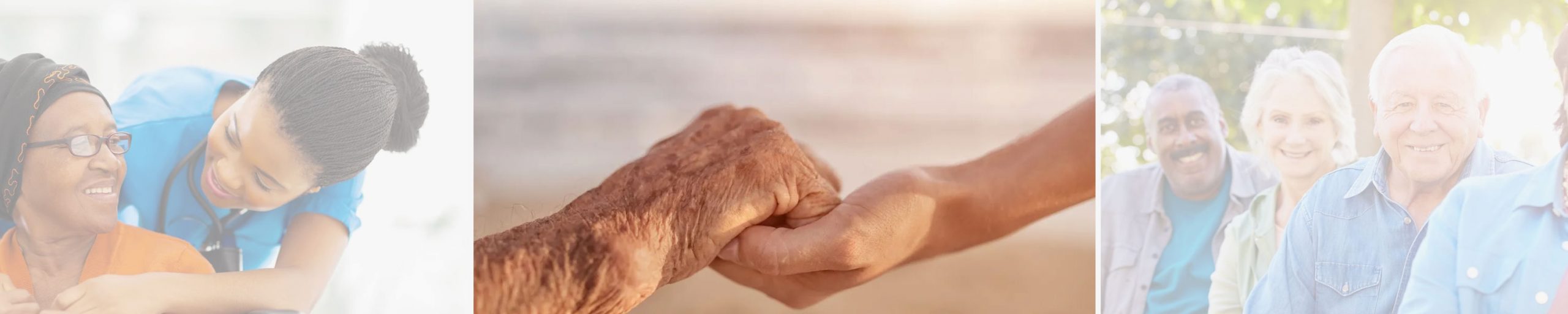 Elderly hand holding caregiver's hand
